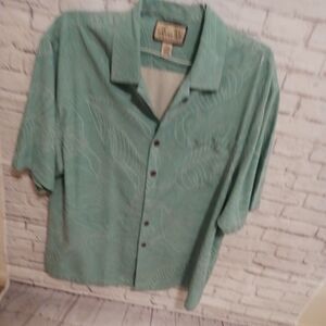 Jamaica Jaxx Shirt Mens Large Green Silk Hawaiian Button Down Island Style 23-22